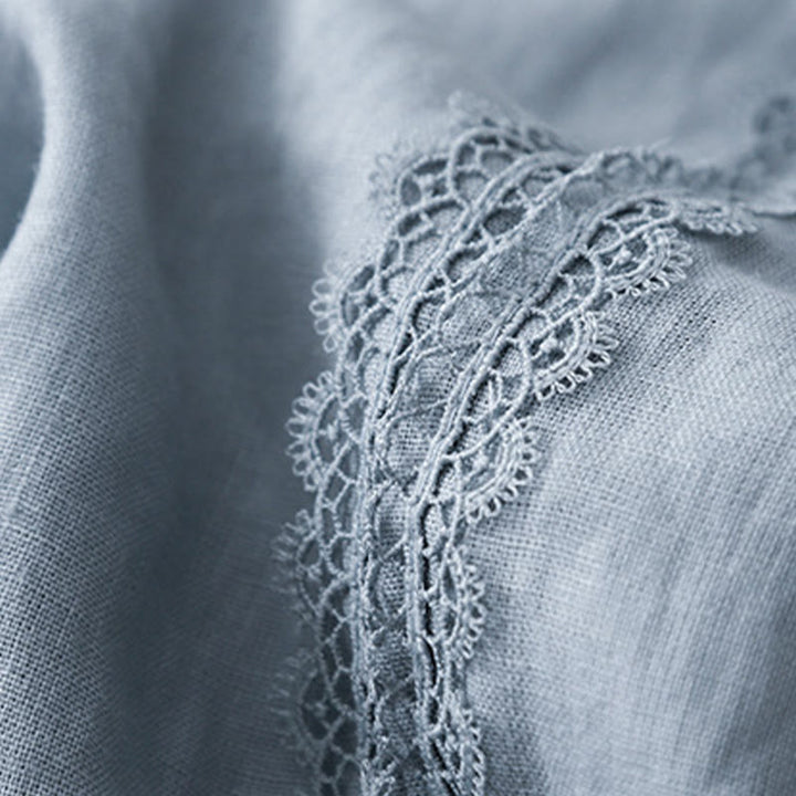 Buddha Stones Plain Color Lace Stitching Cotton Linen Women's Wide Leg Pants With Pockets - image 3