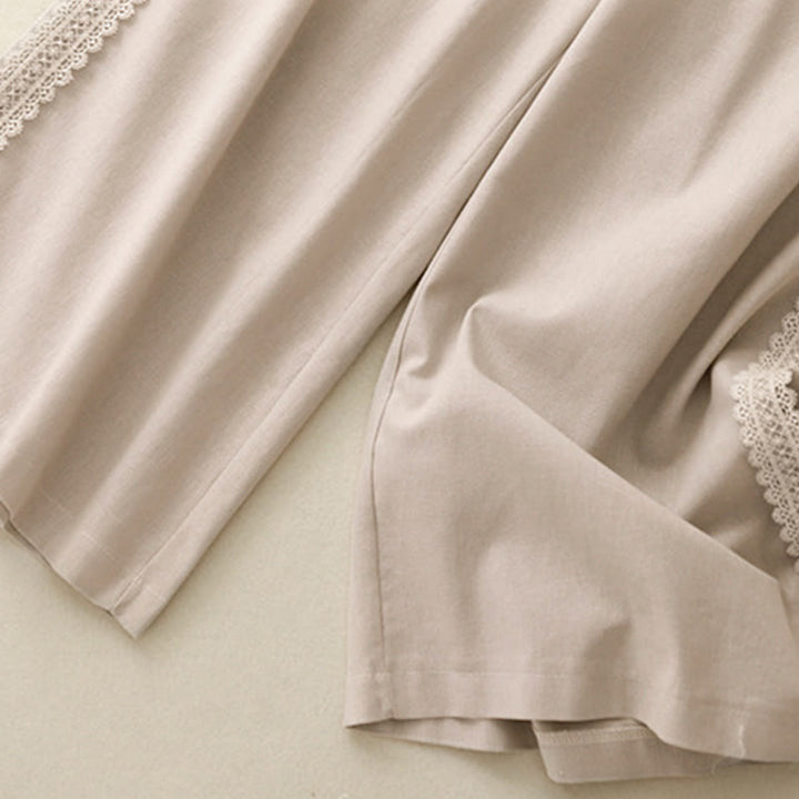 Buddha Stones Plain Color Lace Stitching Cotton Linen Women's Wide Leg Pants With Pockets - image 10