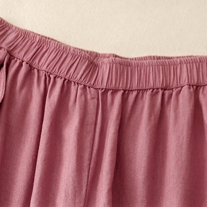 Buddha Stones Plain Color Lace Stitching Cotton Linen Women's Wide Leg Pants With Pockets - image 17