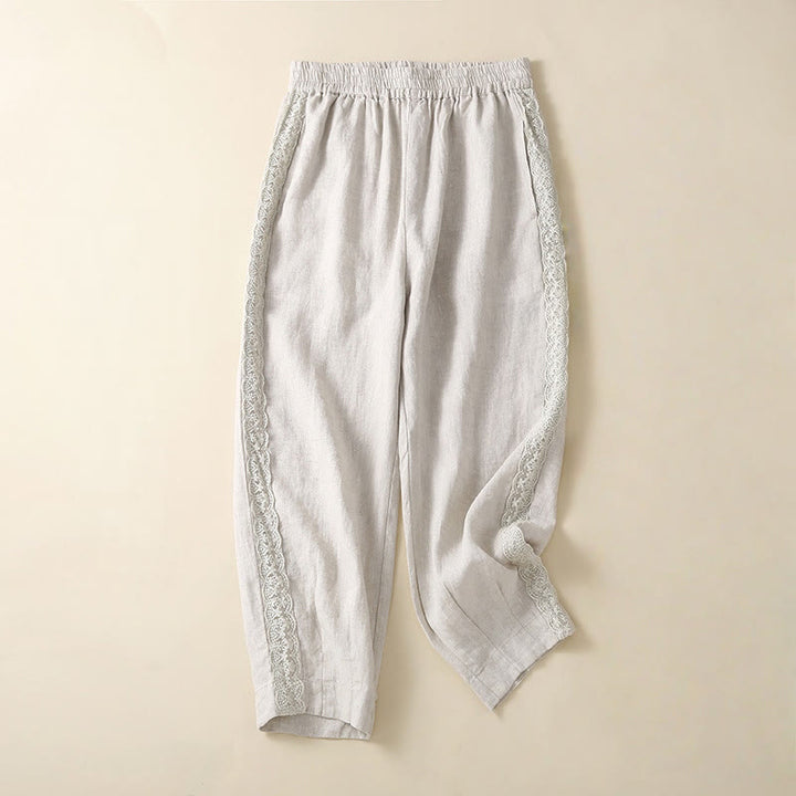 Buddha Stones Plain Lace Women's Harem Cotton Linen Pants With Pockets - WhiteSmoke - US8-10，UK/AU12-14，EU40-42 (2XL) - image 10
