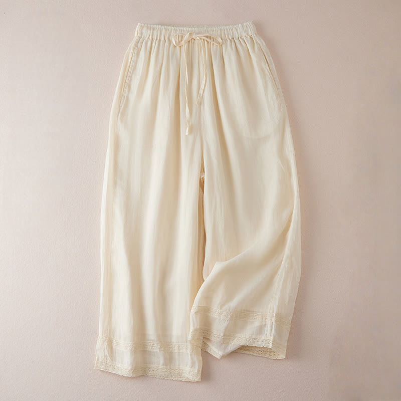 Buddha Stones Casual Lining Design Cotton Women's 7-8 Length Wide Leg Pants With Pockets - Cornsilk - US8-10，UK/AU12-14，EU40-42 (2XL) - image 0