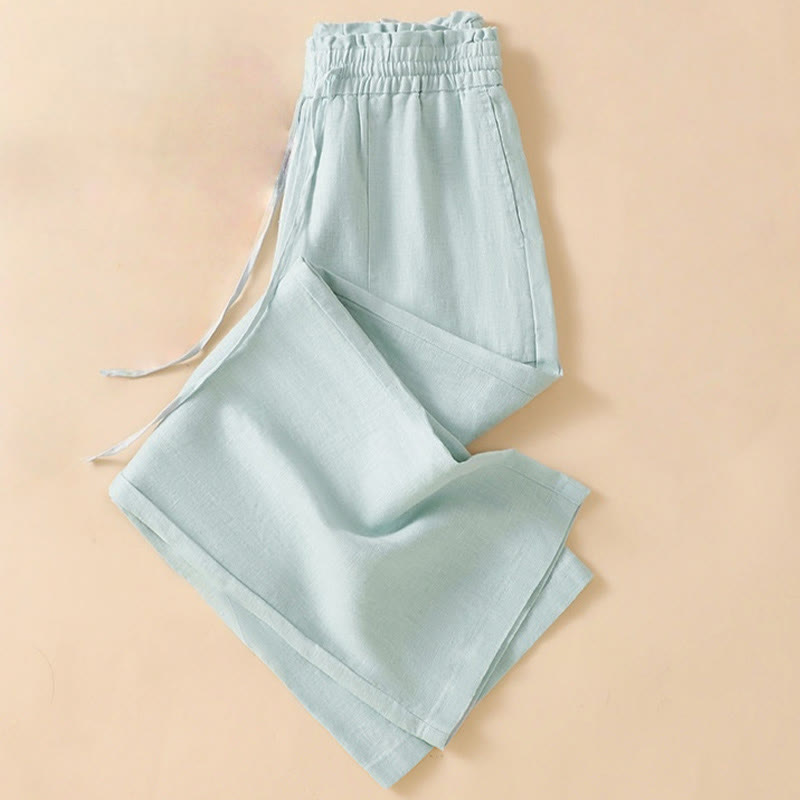 Buddha Stones Casual Straight Leg Design Cotton Women's 7-8 Length Wide Leg Pants With Pockets - image 9