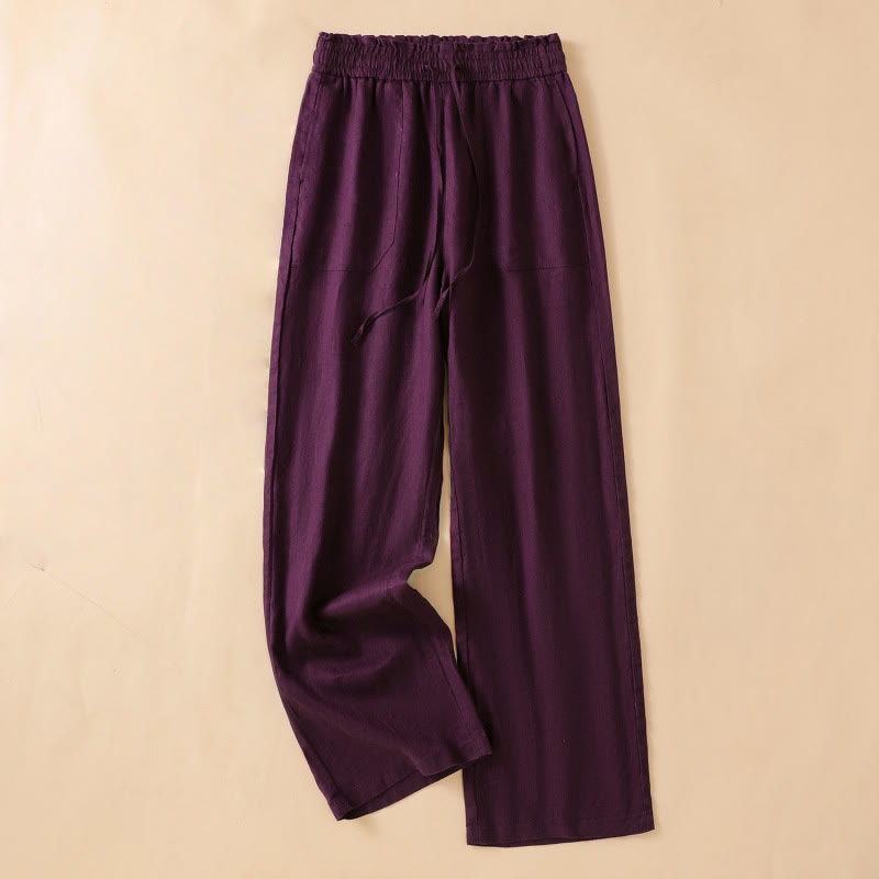 Buddha Stones Casual Straight Leg Design Cotton Women's 7-8 Length Wide Leg Pants With Pockets - Purple - US12，UK/AU16，EU44 (2XL) - image 14