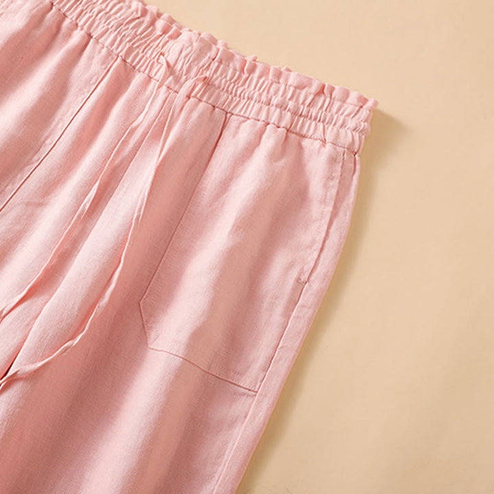 Buddha Stones Casual Straight Leg Design Cotton Women's 7-8 Length Wide Leg Pants With Pockets - image 24