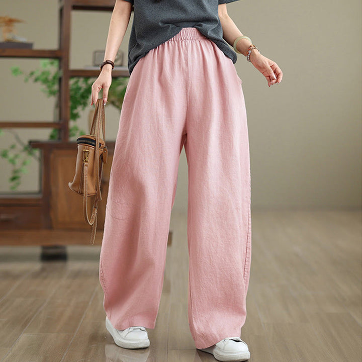 Buddha Stones Casual Plain Cotton Women's Wide Leg Pants With Pockets - image 9