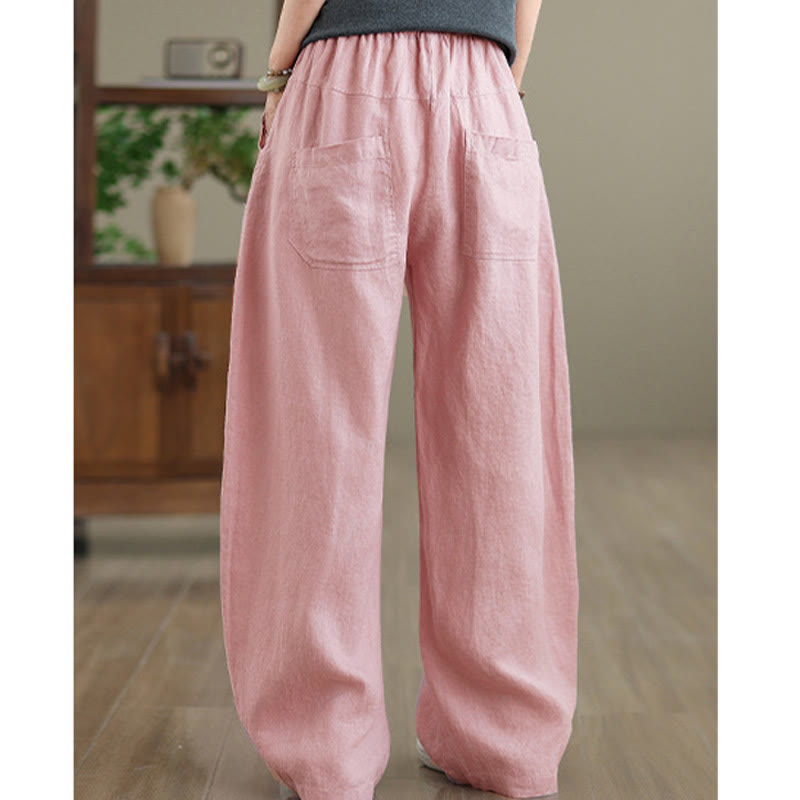 Buddha Stones Casual Plain Cotton Women's Wide Leg Pants With Pockets - image 8