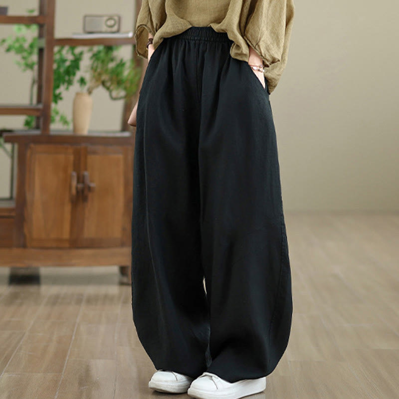 Buddha Stones Casual Plain Cotton Women's Wide Leg Pants With Pockets - image 25
