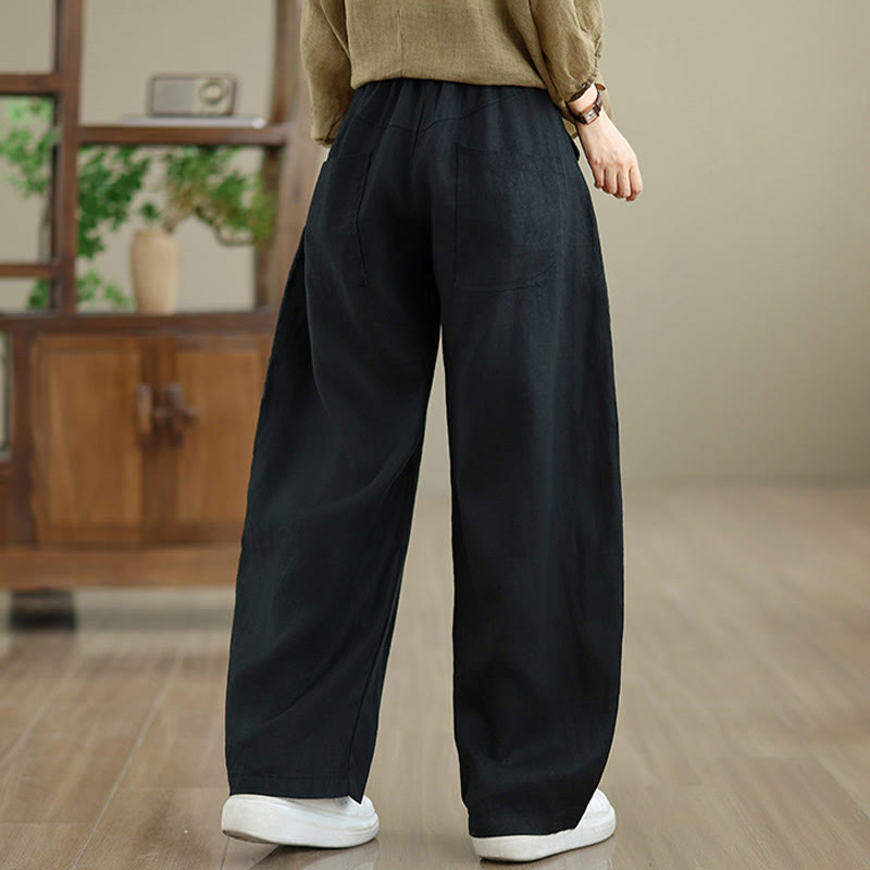 Buddha Stones Casual Plain Cotton Women's Wide Leg Pants With Pockets - image 28