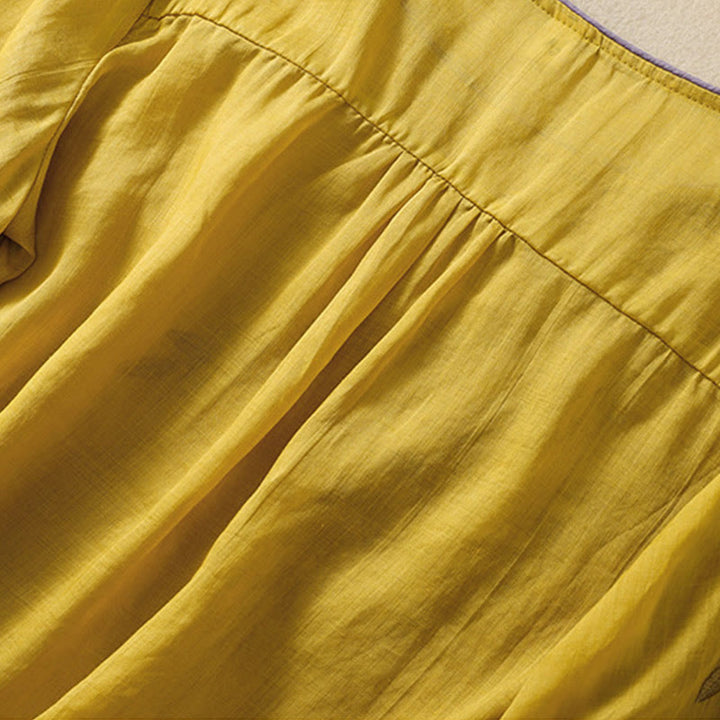 Buddha Stones Embroidery Leaves Women's Cotton Linen Half Sleeve T-shirt - image 3