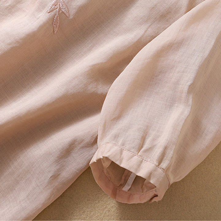 Buddha Stones Embroidery Leaves Women's Cotton Linen Half Sleeve T-shirt - image 18