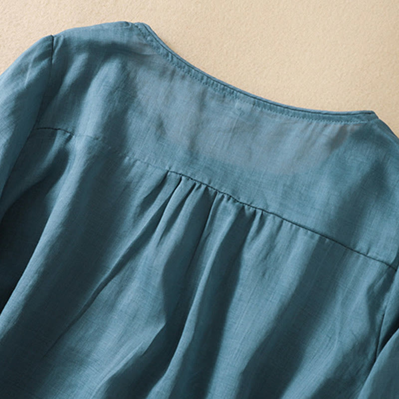 Buddha Stones Embroidery Leaves Women's Cotton Linen Half Sleeve T-shirt - image 33