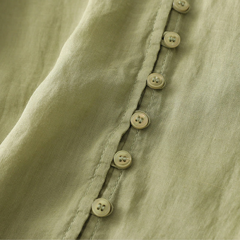 Buddha Stones Embroidery Button-down Women's Cotton Linen Shirt - image 4
