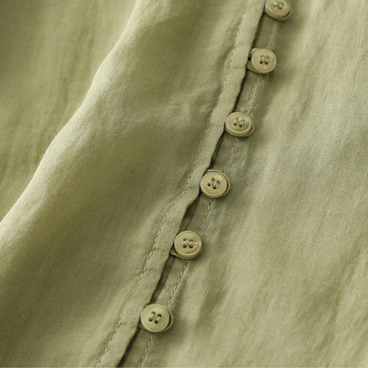 Buddha Stones Embroidery Button-down Women's Cotton Linen Shirt - image 4