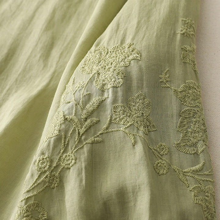 Buddha Stones Embroidery Button-down Women's Cotton Linen Shirt - image 3