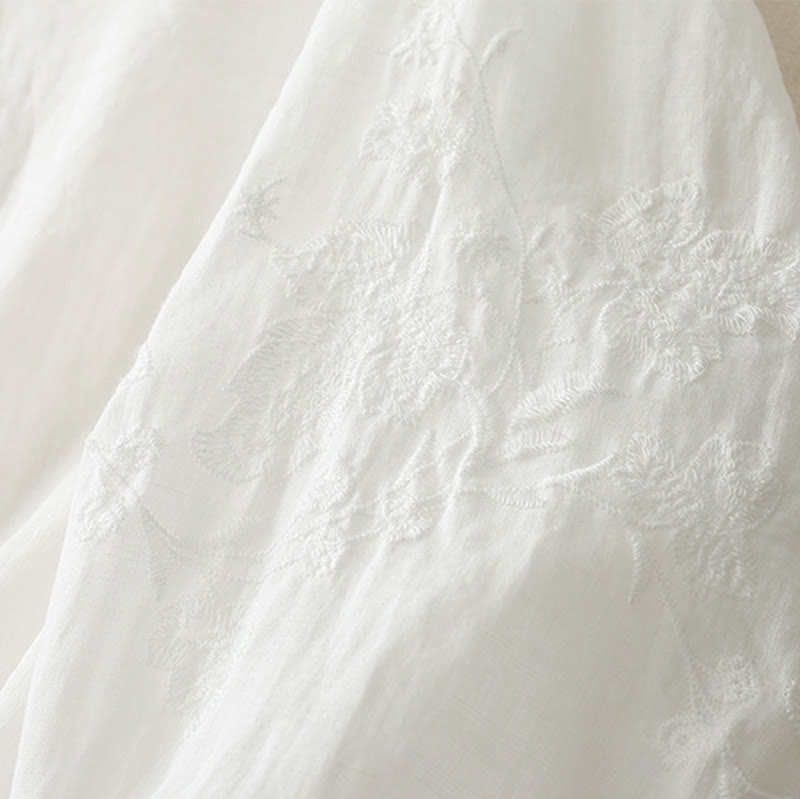 Buddha Stones Embroidery Button-down Women's Cotton Linen Shirt - image 11