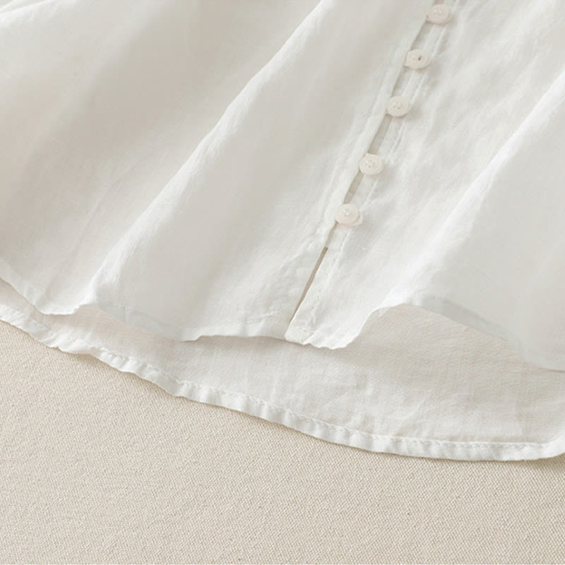 Buddha Stones Embroidery Button-down Women's Cotton Linen Shirt - image 12