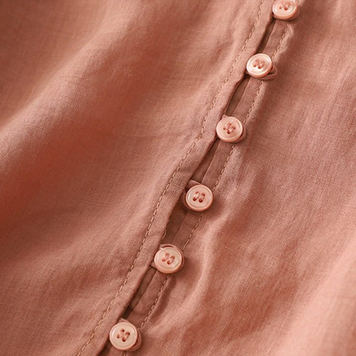 Buddha Stones Embroidery Button-down Women's Cotton Linen Shirt - image 24