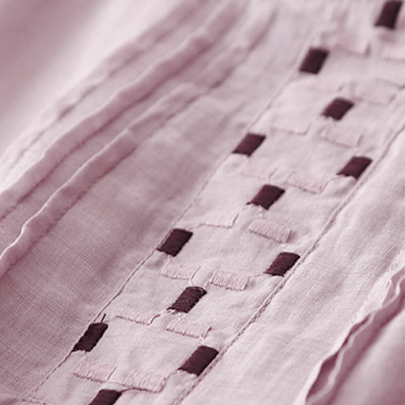 Buddha Stones Embroidery Crew Neck Pleats Women's Cotton Linen Half Sleeve T-shirt - image 20