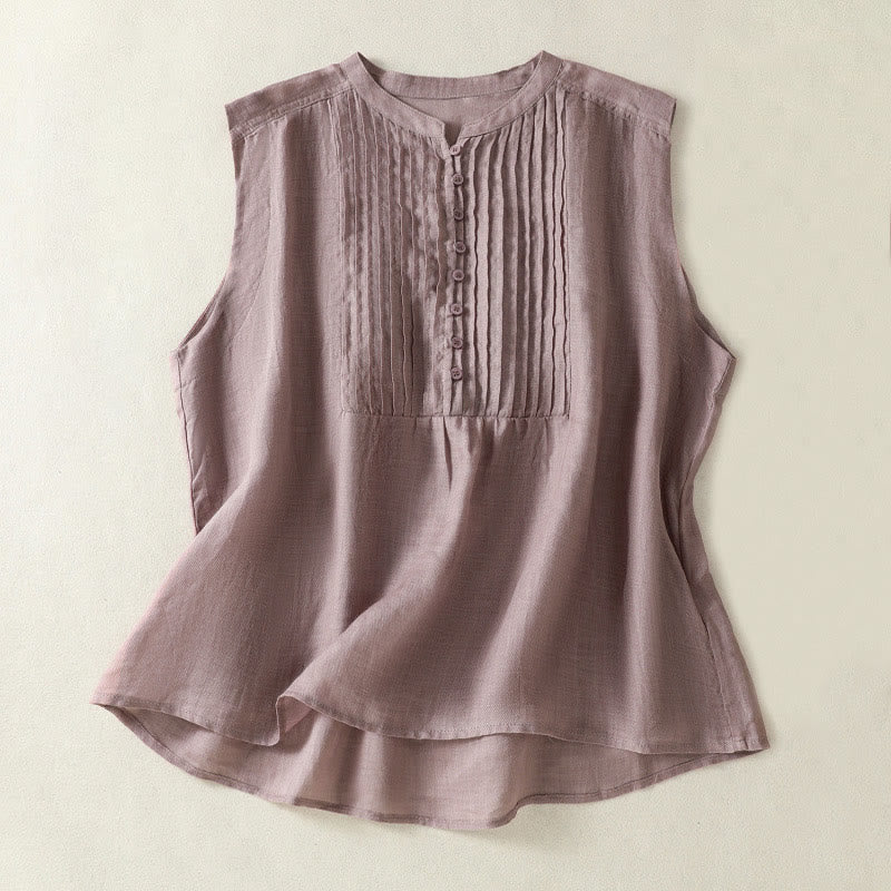 Buddha Stones Casual Sleeveless Pleated Design Women's Cotton Linen Half Sleeve Shirt - Thistle - US14，UK/AU18，EU46 (2XL) - image 0