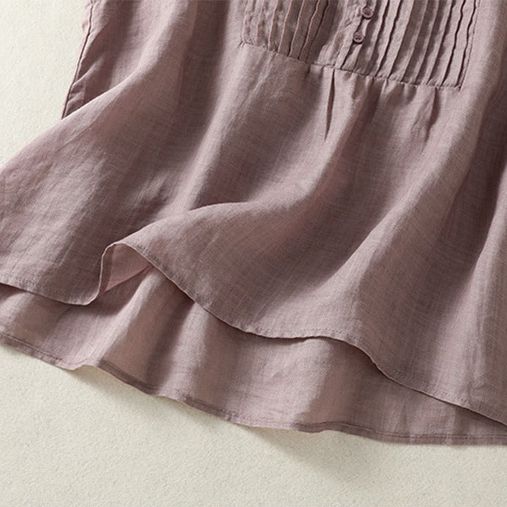 Buddha Stones Casual Sleeveless Pleated Design Women's Cotton Linen Half Sleeve Shirt - image 2
