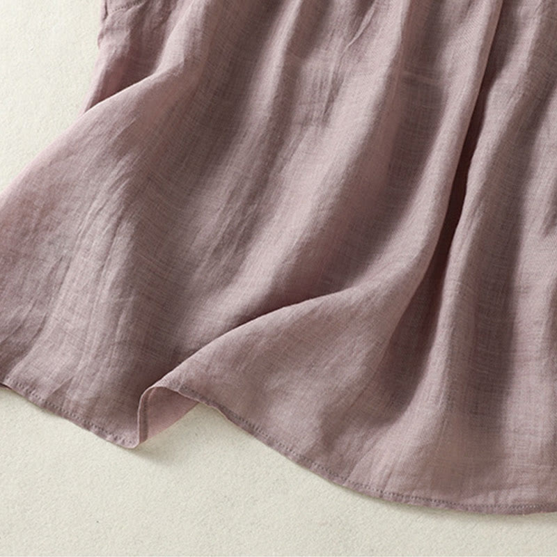 Buddha Stones Casual Sleeveless Pleated Design Women's Cotton Linen Half Sleeve Shirt - image 4