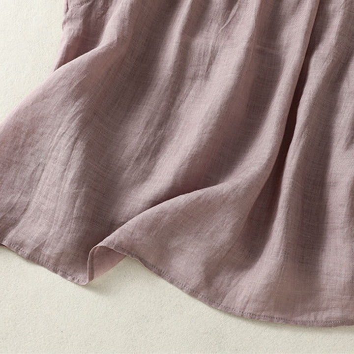 Buddha Stones Casual Sleeveless Pleated Design Women's Cotton Linen Half Sleeve Shirt - image 4