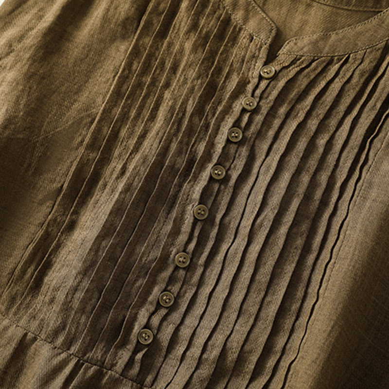 Buddha Stones Casual Sleeveless Pleated Design Women's Cotton Linen Half Sleeve Shirt - image 17