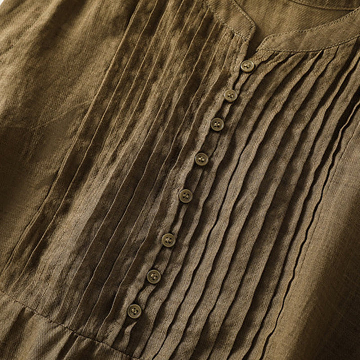 Buddha Stones Casual Sleeveless Pleated Design Women's Cotton Linen Half Sleeve Shirt - image 17