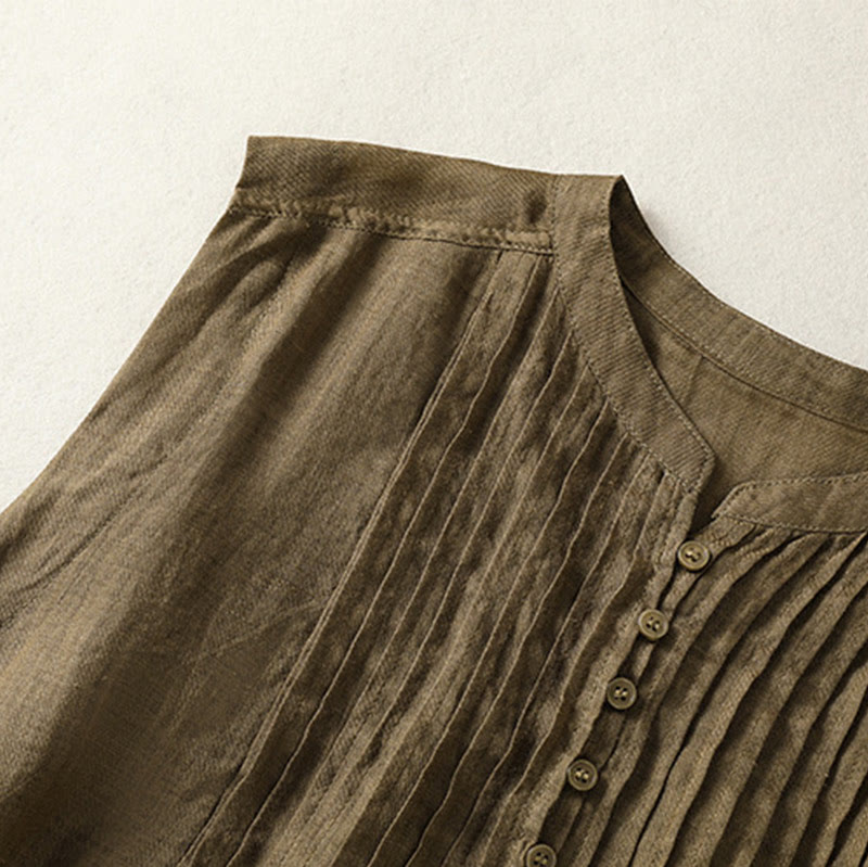 Buddha Stones Casual Sleeveless Pleated Design Women's Cotton Linen Half Sleeve Shirt - image 14