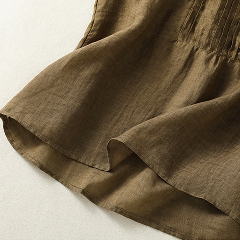 Buddha Stones Casual Sleeveless Pleated Design Women's Cotton Linen Half Sleeve Shirt - image 11
