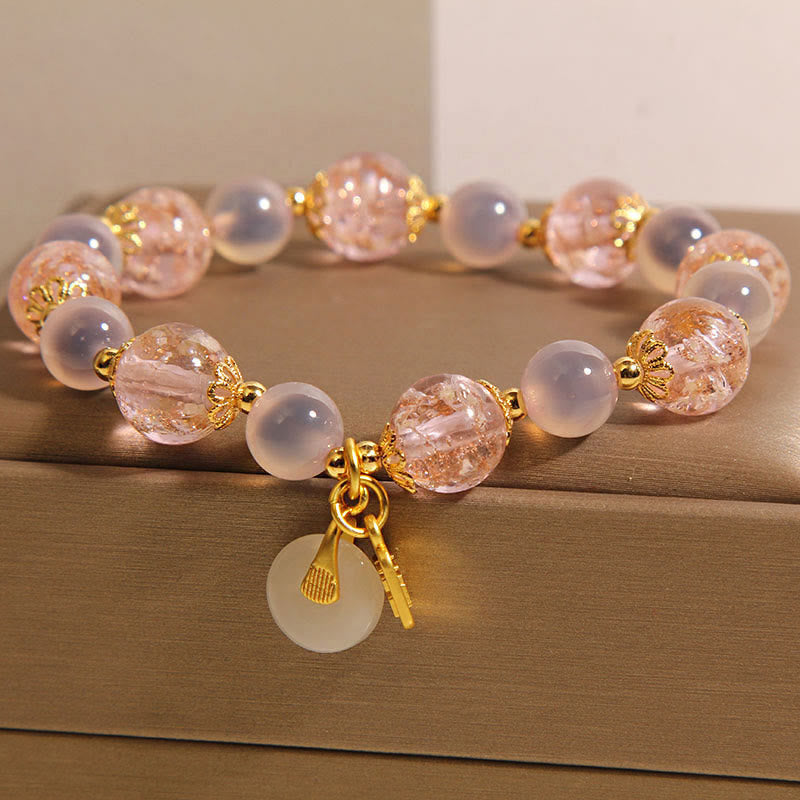 Buddha Stones Fu Character Peace Buckle Liuli Candy Agate Healing Bracelet - image 1