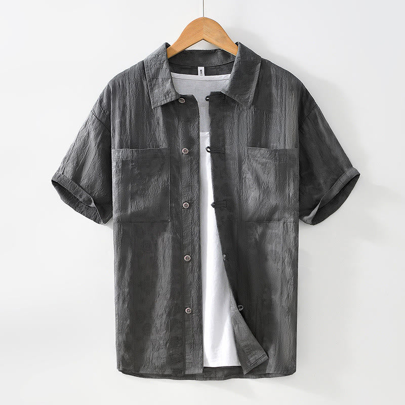Buddha Stones Commute Plain Buttons Men's Short Sleeve Shirt With Pockets - SlateGray - US/UK/AU42，EU52 (3XL) - image 1