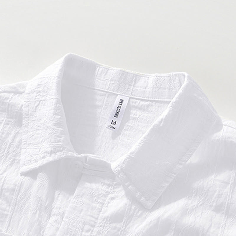 Buddha Stones Commute Plain Buttons Men's Short Sleeve Shirt With Pockets - image 12