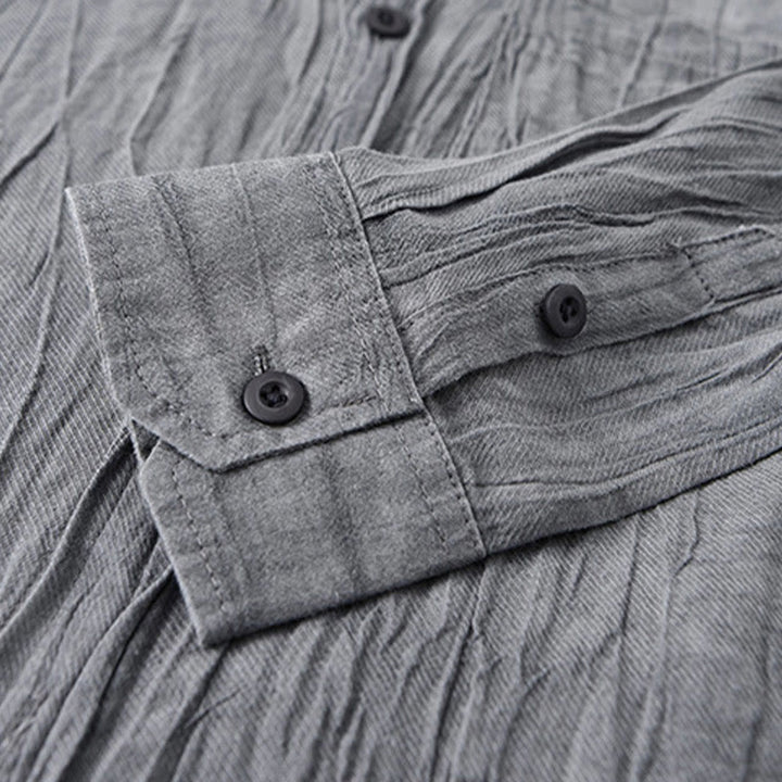 Buddha Stones Retro Pleats Buttons Men's Long Sleeve Ramie Linen Long Sleeve Shirt With Pockets - image 4