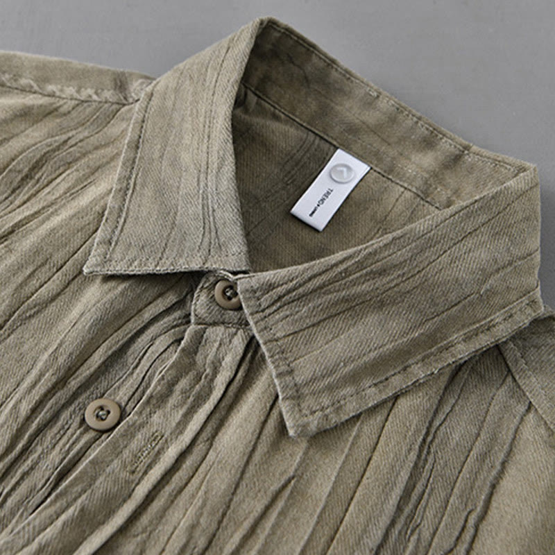 Buddha Stones Retro Pleats Buttons Men's Long Sleeve Ramie Linen Long Sleeve Shirt With Pockets - image 6