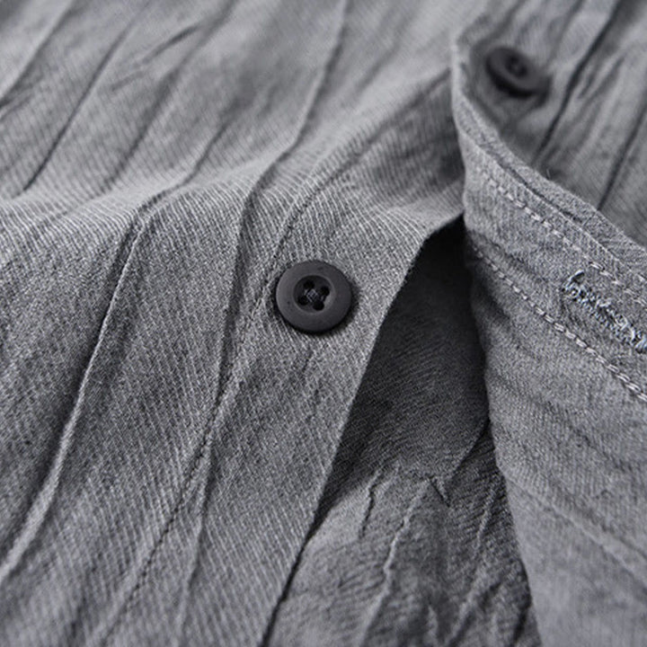 Buddha Stones Retro Pleats Buttons Men's Long Sleeve Ramie Linen Long Sleeve Shirt With Pockets - image 3