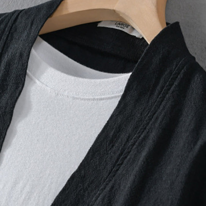 Buddha Stones Pure Color Stand Collar Men's Long Sleeve Cotton Linen Shirt - image 21