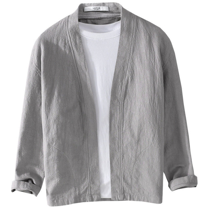 Buddha Stones Pure Color Stand Collar Men's Long Sleeve Cotton Linen Shirt - image 18