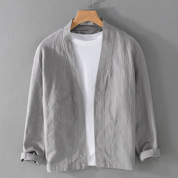 Buddha Stones Pure Color Stand Collar Men's Long Sleeve Cotton Linen Shirt - Silver - US/UK/AU42，EU52 (3XL) - image 8