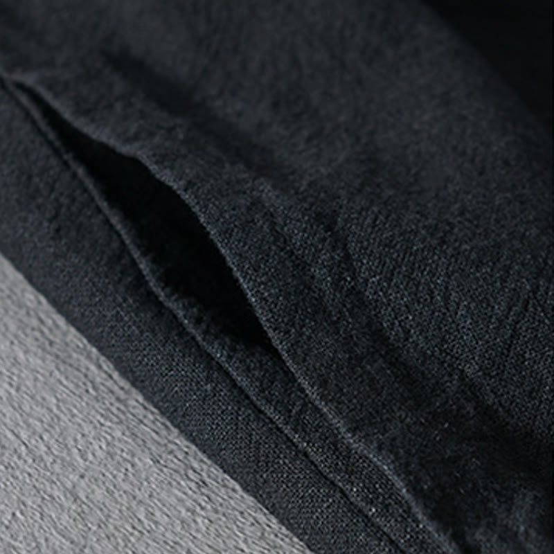 Buddha Stones Pure Color Stand Collar Men's Long Sleeve Cotton Linen Shirt - image 25