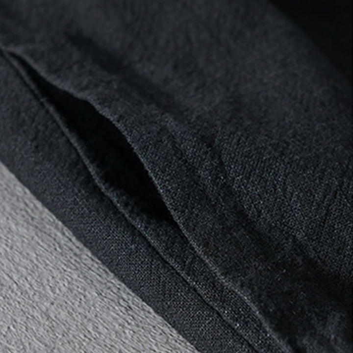 Buddha Stones Pure Color Stand Collar Men's Long Sleeve Cotton Linen Shirt - image 25