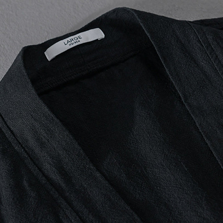 Buddha Stones Pure Color Stand Collar Men's Long Sleeve Cotton Linen Shirt - image 22