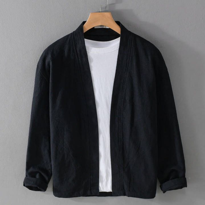 Buddha Stones Pure Color Stand Collar Men's Long Sleeve Cotton Linen Shirt - Black - US/UK/AU42，EU52 (3XL) - image 19