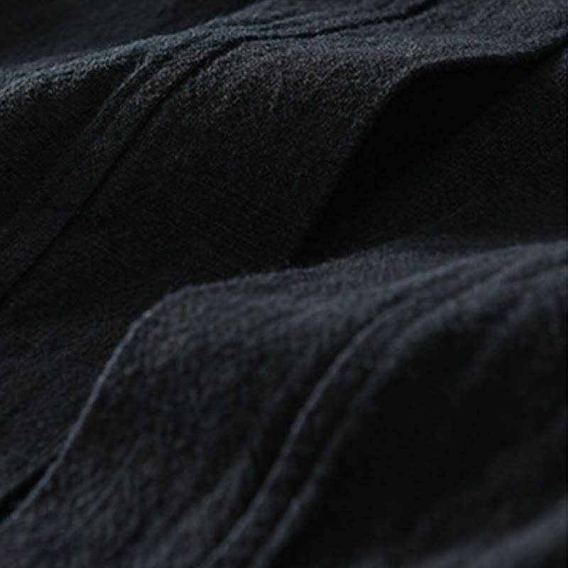 Buddha Stones Pure Color Stand Collar Men's Long Sleeve Cotton Linen Shirt - image 24