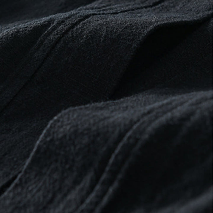 Buddha Stones Pure Color Stand Collar Men's Long Sleeve Cotton Linen Shirt - image 24