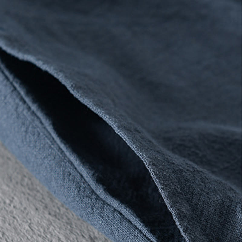 Buddha Stones Pure Color Stand Collar Men's Long Sleeve Cotton Linen Shirt - image 7