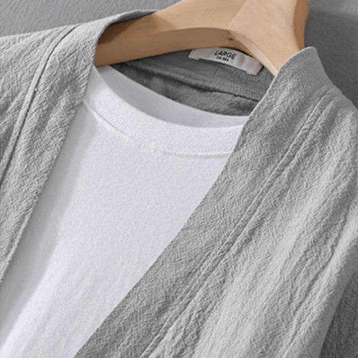 Buddha Stones Pure Color Stand Collar Men's Long Sleeve Cotton Linen Shirt - image 11