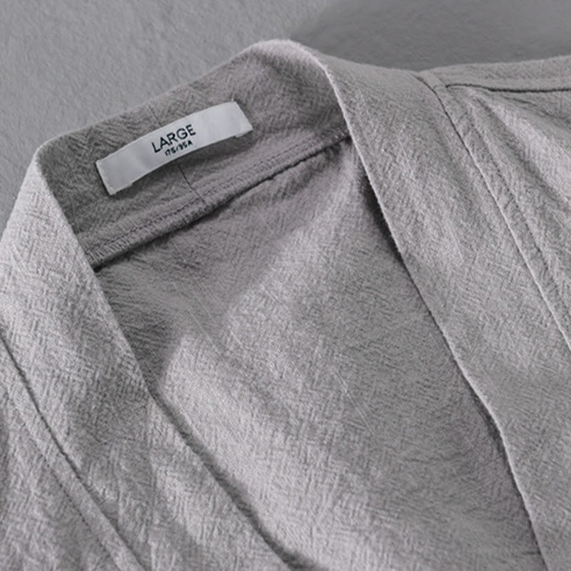 Buddha Stones Pure Color Stand Collar Men's Long Sleeve Cotton Linen Shirt - image 12