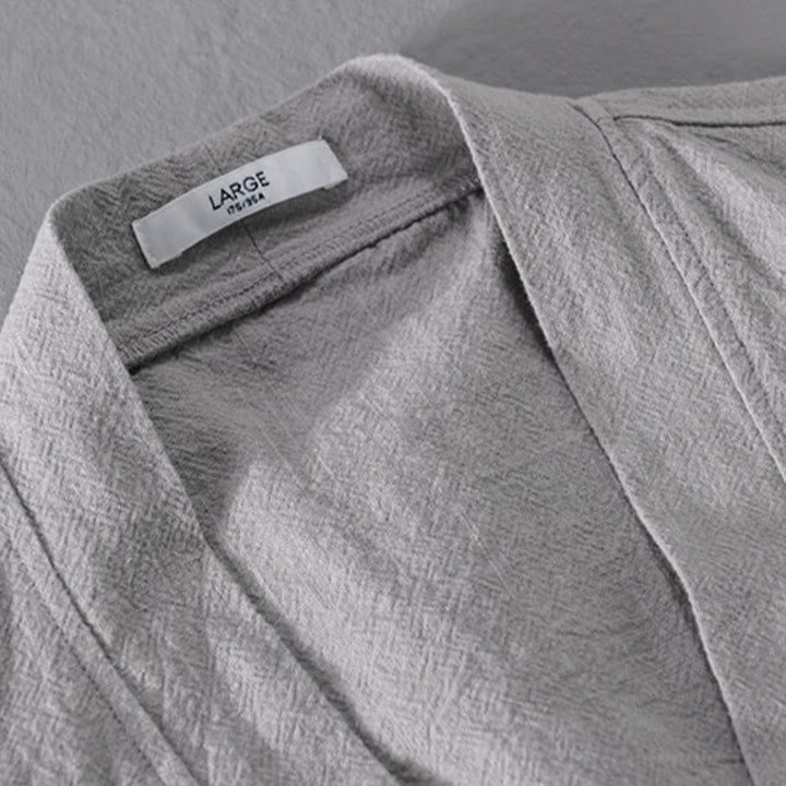 Buddha Stones Pure Color Stand Collar Men's Long Sleeve Cotton Linen Shirt - image 12