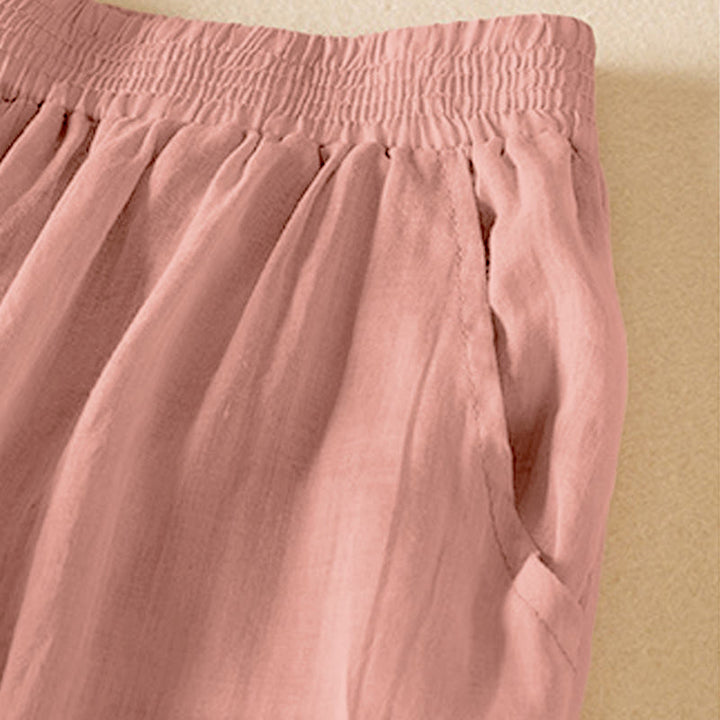 Buddha Stones Summer Plain Casual Cropped Pants Women's Double Layer Cotton Linen Harem Pants With Pockets - image 6